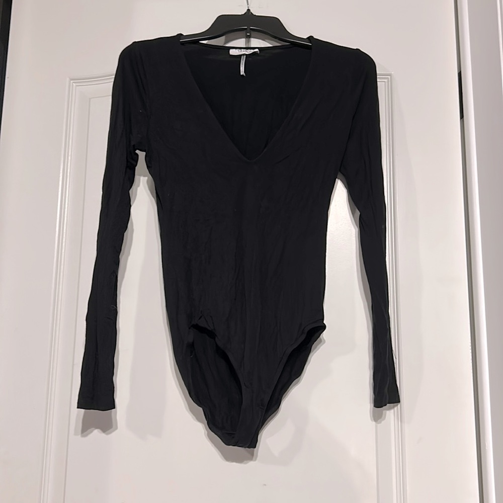 Black V-neck bodysuit